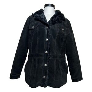 Vintage Wilsons Leather Maxima Womens Black Suede Faux Fur Trim Jacket XL